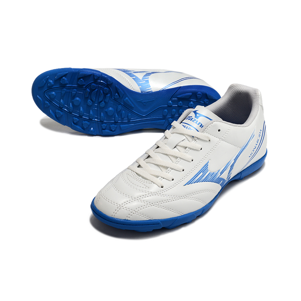 Chuteira Society Mizuno Morelia Classic Branca e Azul TF 