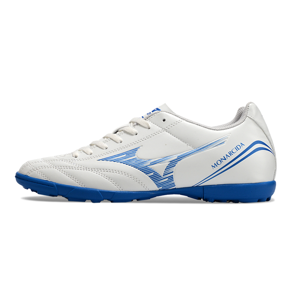Chuteira Society Mizuno Morelia Classic Branca e Azul TF 