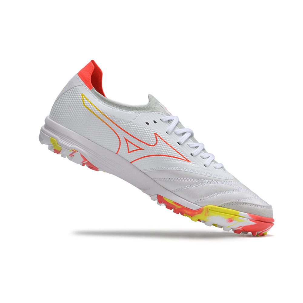 Chuteira Society Mizuno Morelia Neo Beta TF Branca e Vermelha