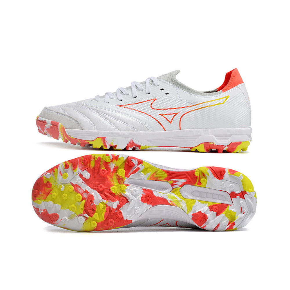Chuteira Society Mizuno Morelia Neo Beta TF Branca e Vermelha
