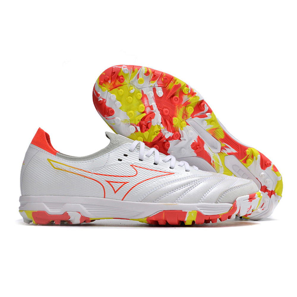 Chuteira Society Mizuno Morelia Neo Beta TF Branca e Vermelha