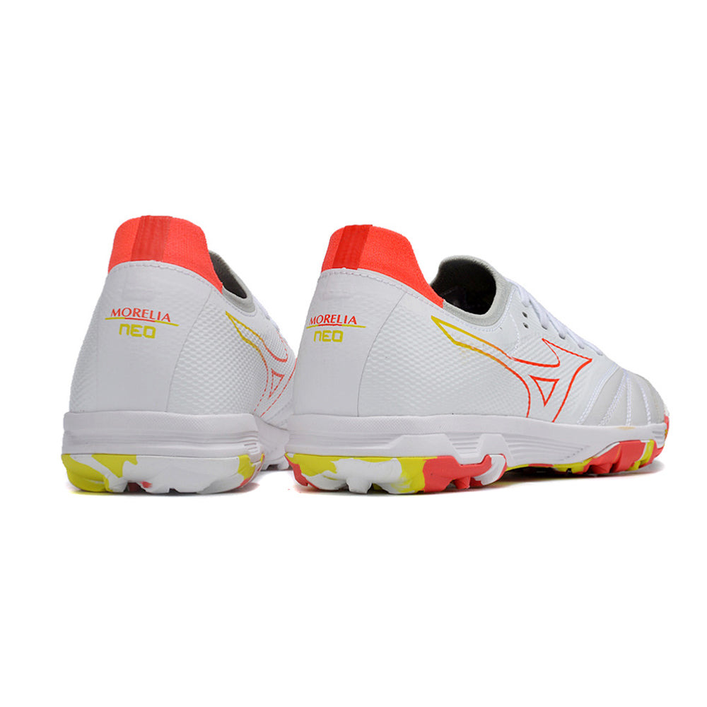 Chuteira Society Mizuno Morelia Neo Beta TF Branca e Vermelha