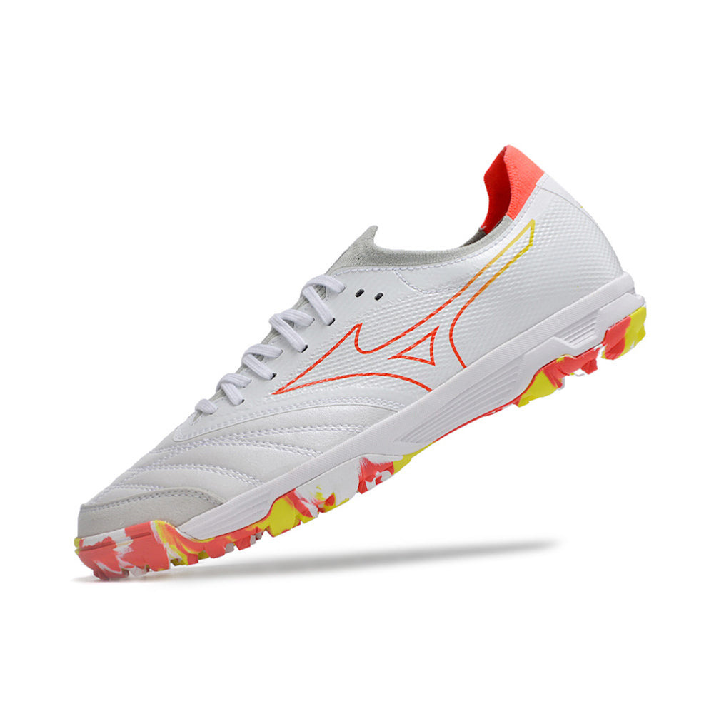 Chuteira Society Mizuno Morelia Neo Beta TF Branca e Vermelha