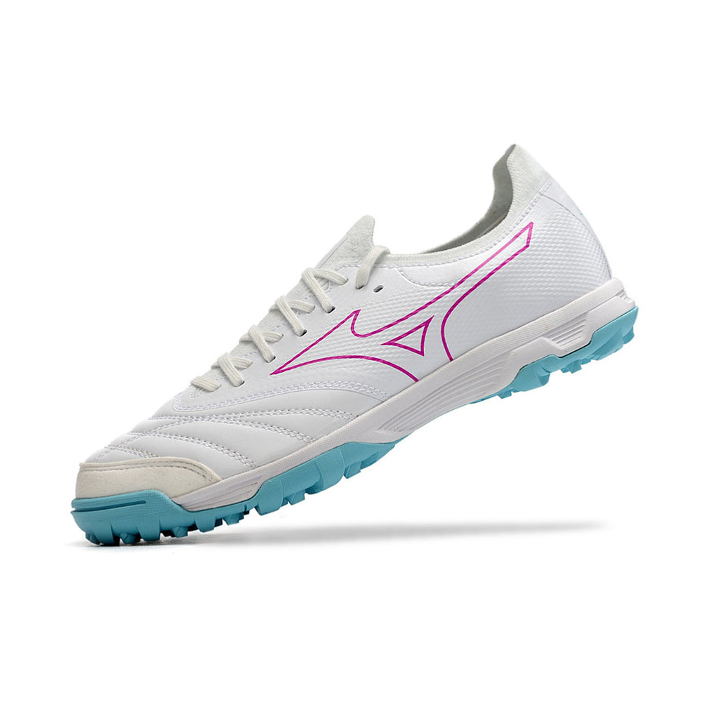 Chuteira Society Mizuno Morelia Neo Beta TF Branca, Azul e Rosa