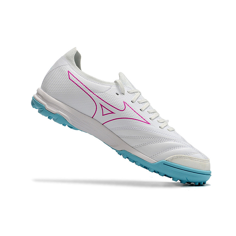 Chuteira Society Mizuno Morelia Neo Beta TF Branca, Azul e Rosa