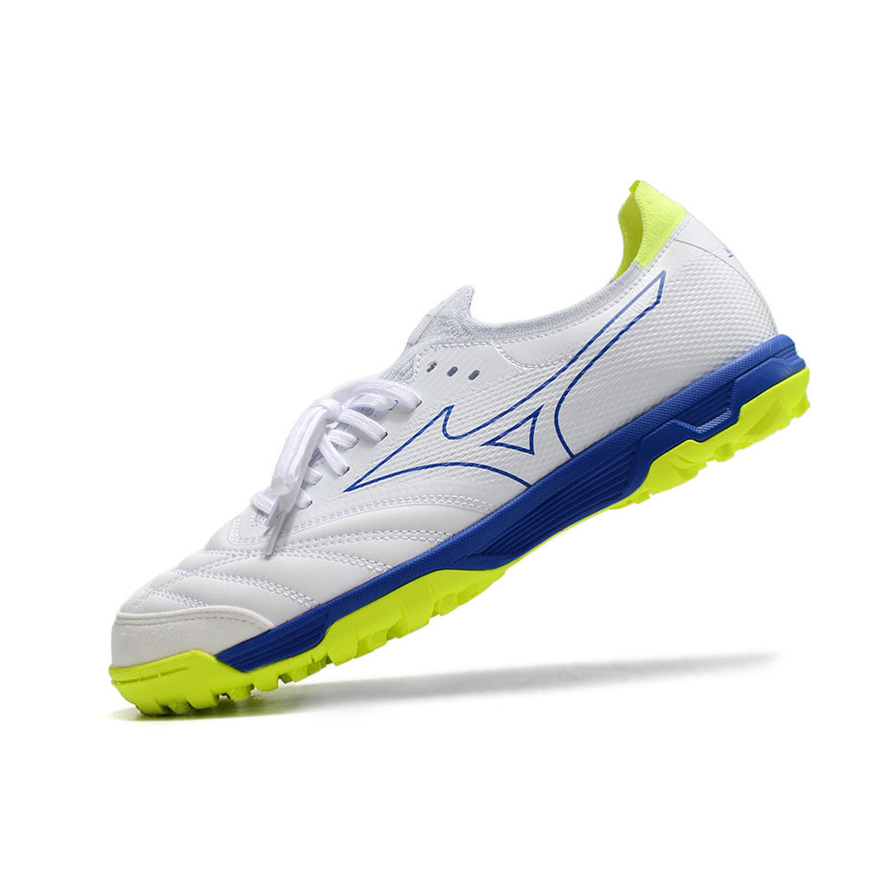Chuteira Society Mizuno Morelia Neo Beta TF Branca, Azul e Verde 