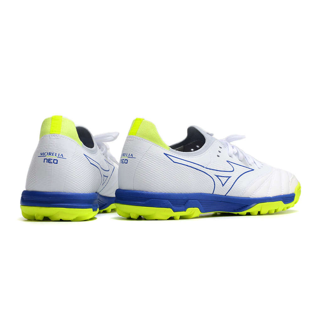 Chuteira Society Mizuno Morelia Neo Beta TF Branca, Azul e Verde 