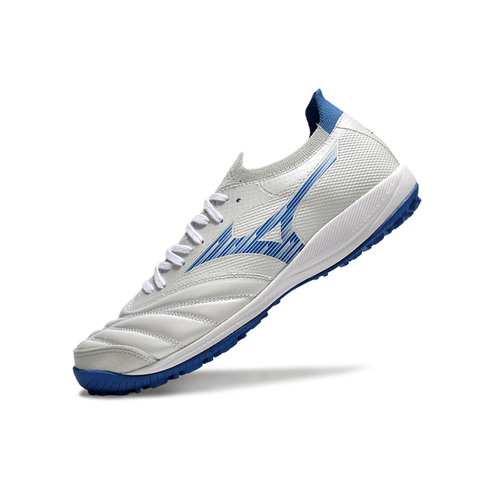 Chuteira Society Mizuno Morelia Neo Sala TF Branca e Azul 