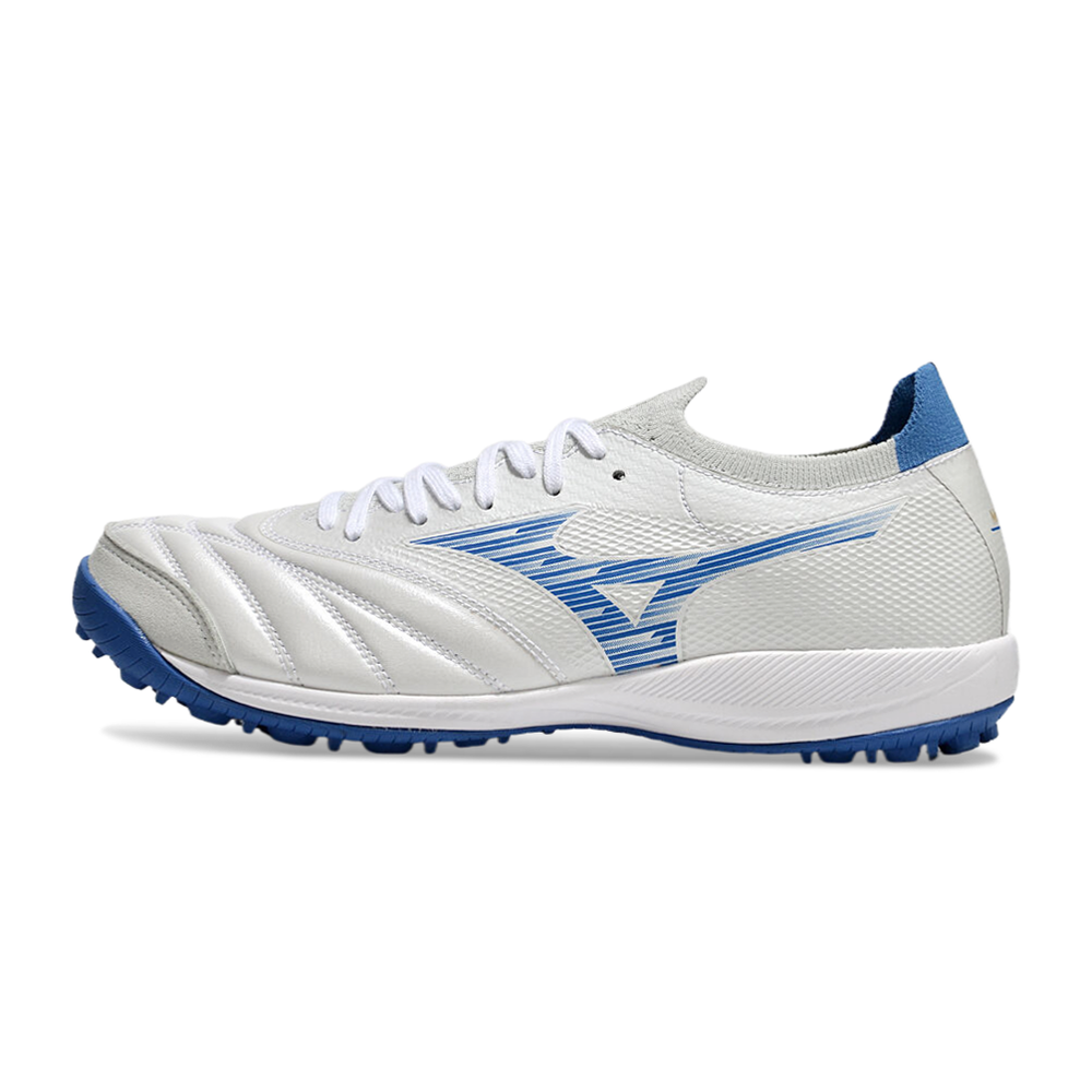 Chuteira Society Mizuno Morelia Neo Sala TF Branca e Azul 