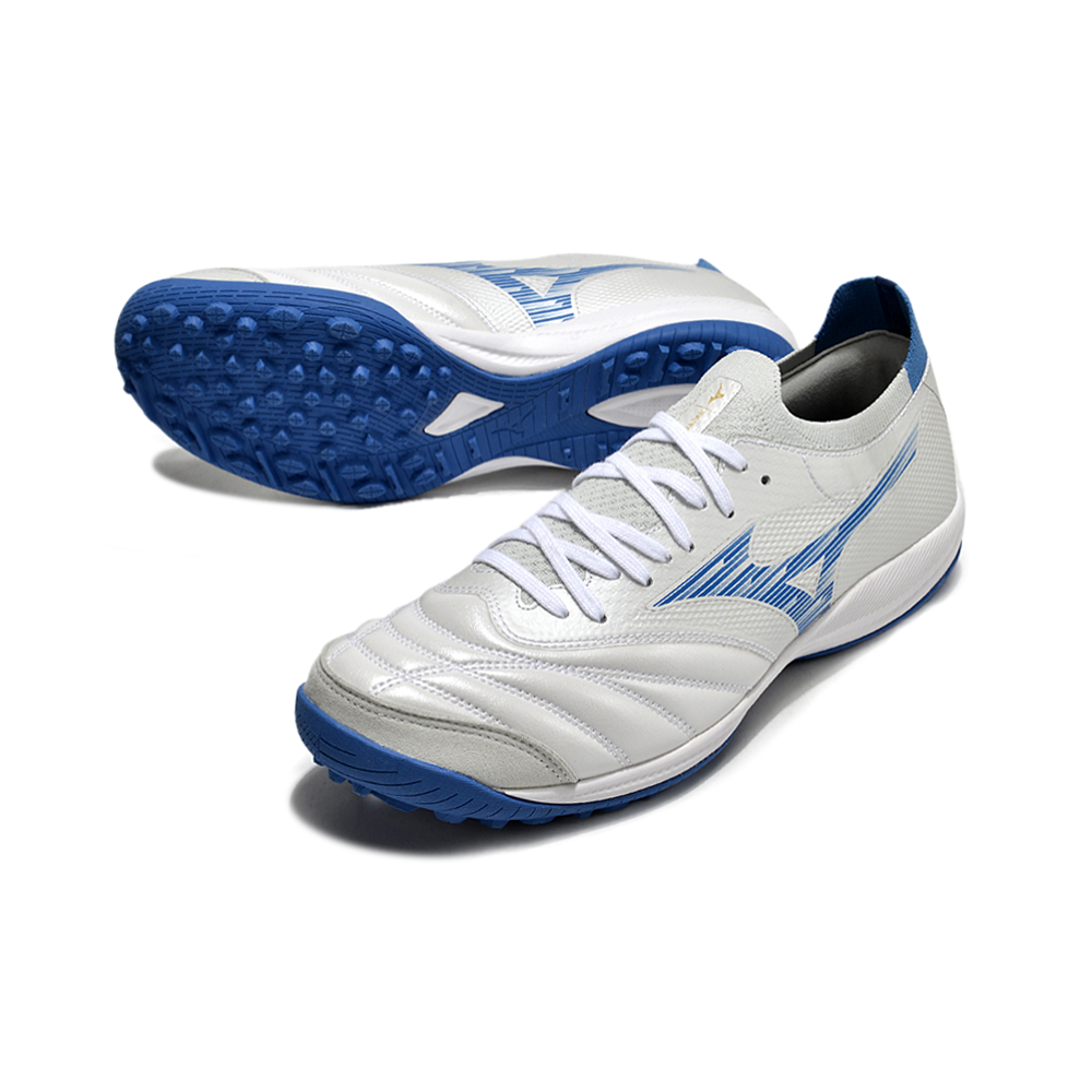 Chuteira Society Mizuno Morelia Neo Sala TF Branca e Azul 