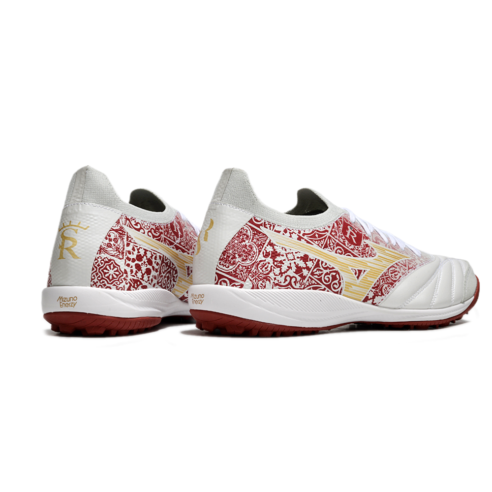 Chuteira Society Mizuno Morelia Neo Sala TF Branca e Vermelha 