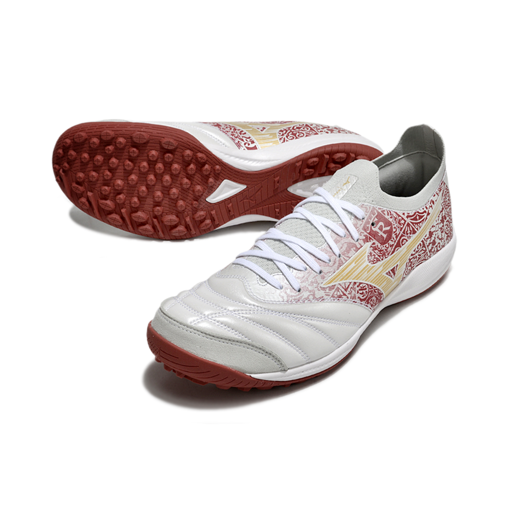 Chuteira Society Mizuno Morelia Neo Sala TF Branca e Vermelha 