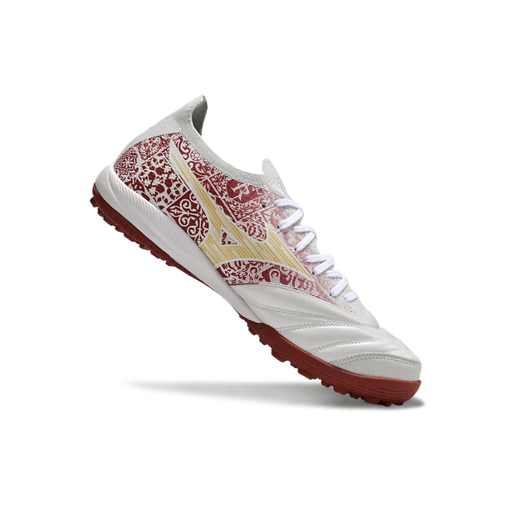 Chuteira Society Mizuno Morelia Neo Sala TF Branca e Vermelha 