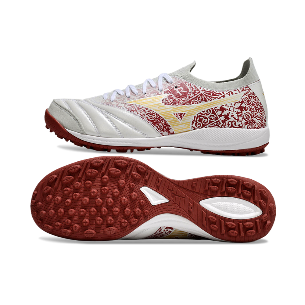 Chuteira Society Mizuno Morelia Neo Sala TF Branca e Vermelha 