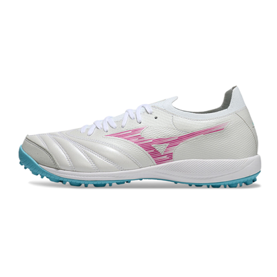 Chuteira Society Mizuno Morelia Neo Sala TF Branca, Azul e Rosa