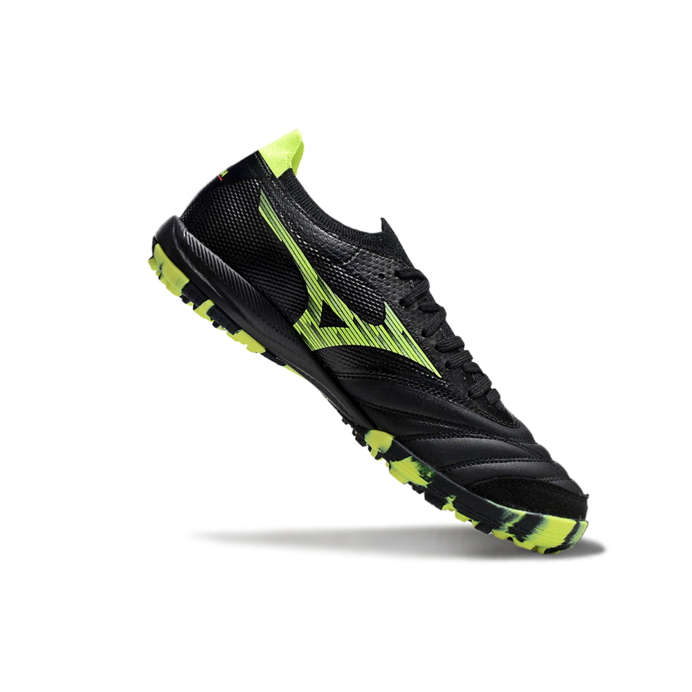 Chuteira Society Mizuno Morelia Neo Sala TF Preta e Verde
