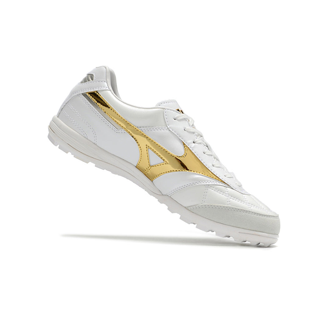 Chuteira Society Mizuno Morelia Sala Japan IC Branca e Dourado