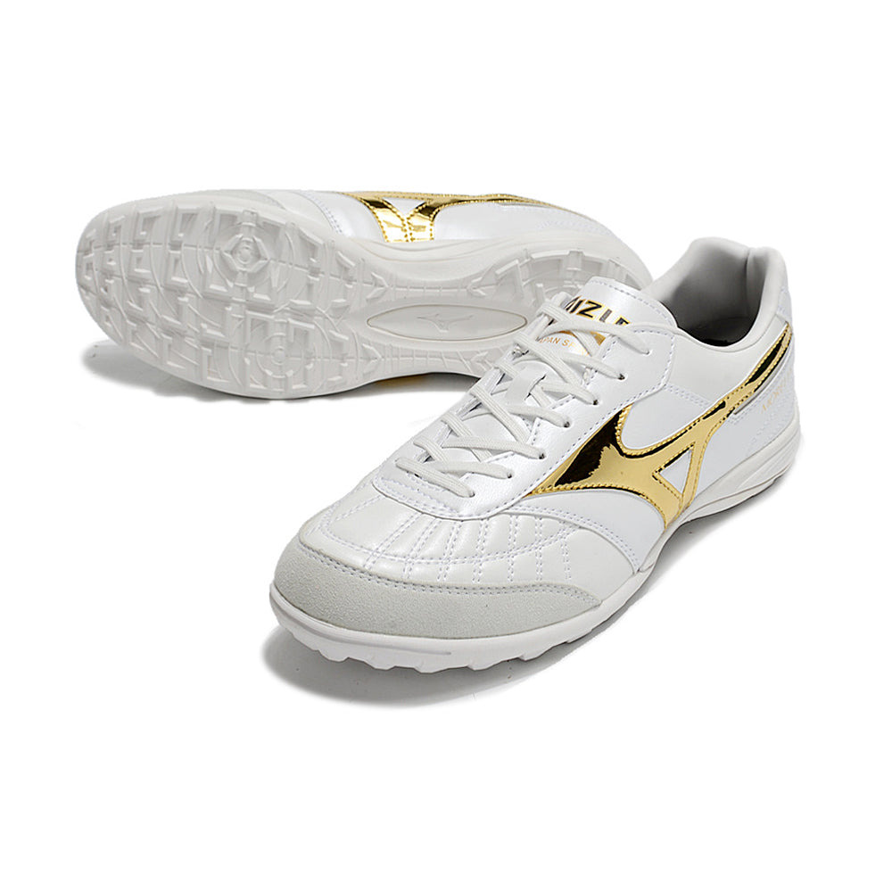 Chuteira Society Mizuno Morelia Sala Japan IC Branca e Dourado