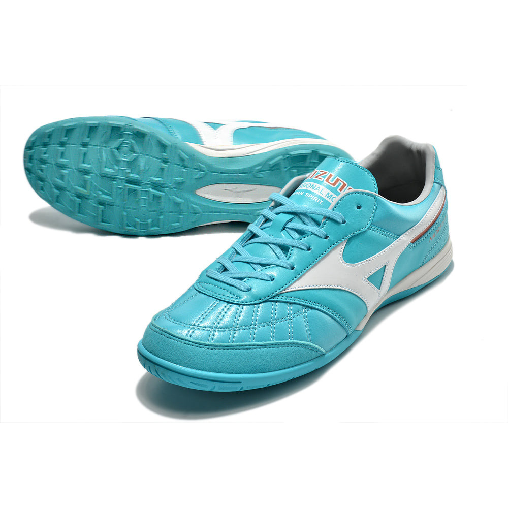 Chuteira Society Mizuno Morelia Sala Japan TF Azul e Branca 