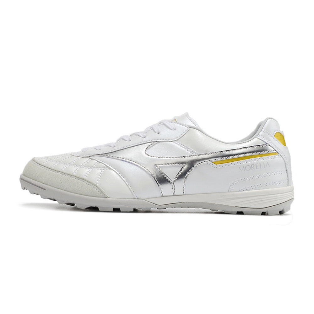 Chuteira Society Mizuno Morelia Sala Japan TF Branca e Prata 