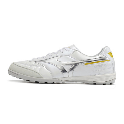 Chuteira Society Mizuno Morelia Sala Japan TF Branca e Prata 