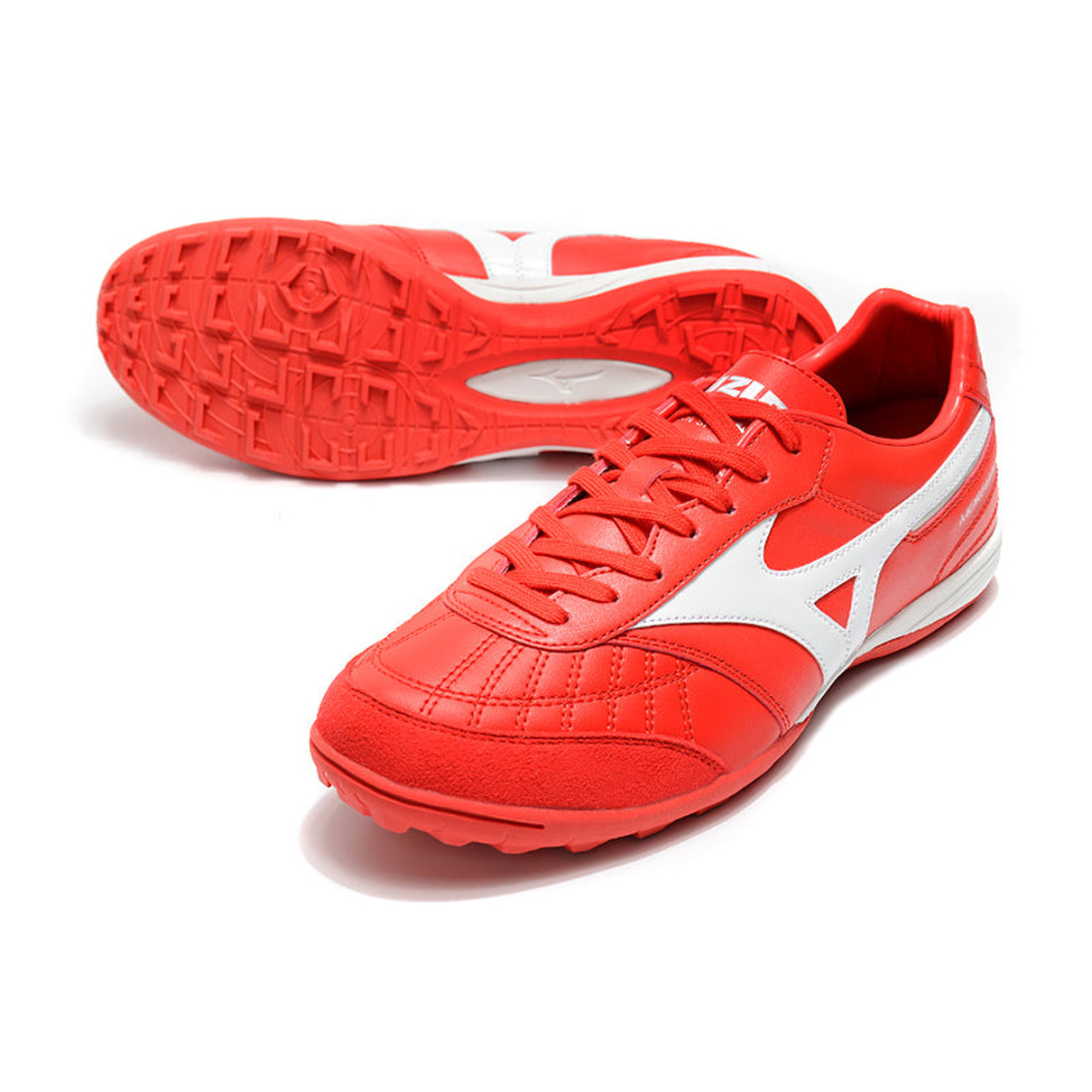 Chuteira Society Mizuno Morelia Sala Japan TF Vermelha e Branca