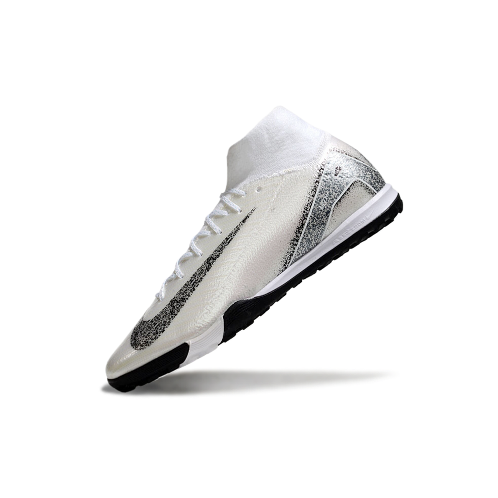 Chuteira Society Nike Air Zoom Mercurial Superfly 10 Elite TF Branca e Preta