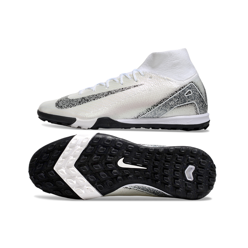 Chuteira Society Nike Air Zoom Mercurial Superfly 10 Elite TF Branca e Preta
