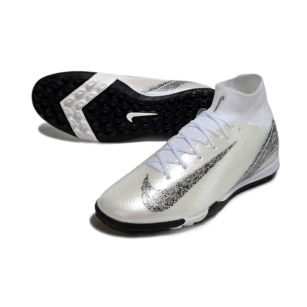 Chuteira Society Nike Air Zoom Mercurial Superfly 10 Elite TF Branca e Preta