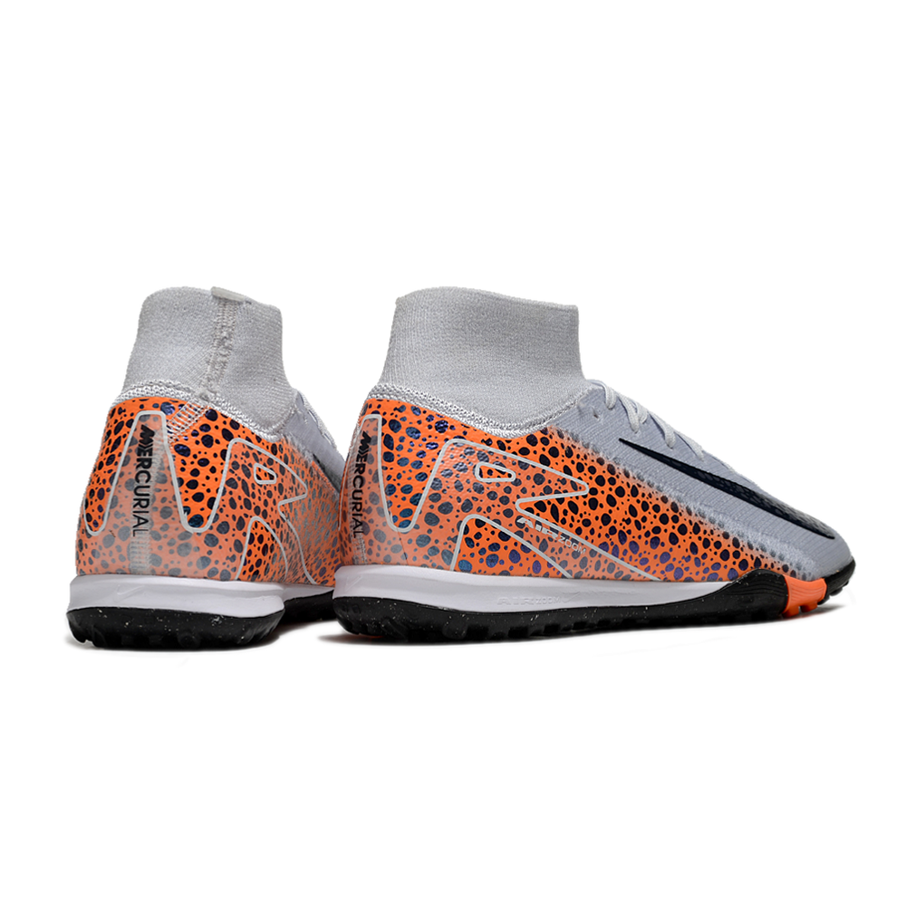 Chuteira Society Nike Air Zoom Mercurial Superfly 10 Elite TF Branca, Laranja e Preto 