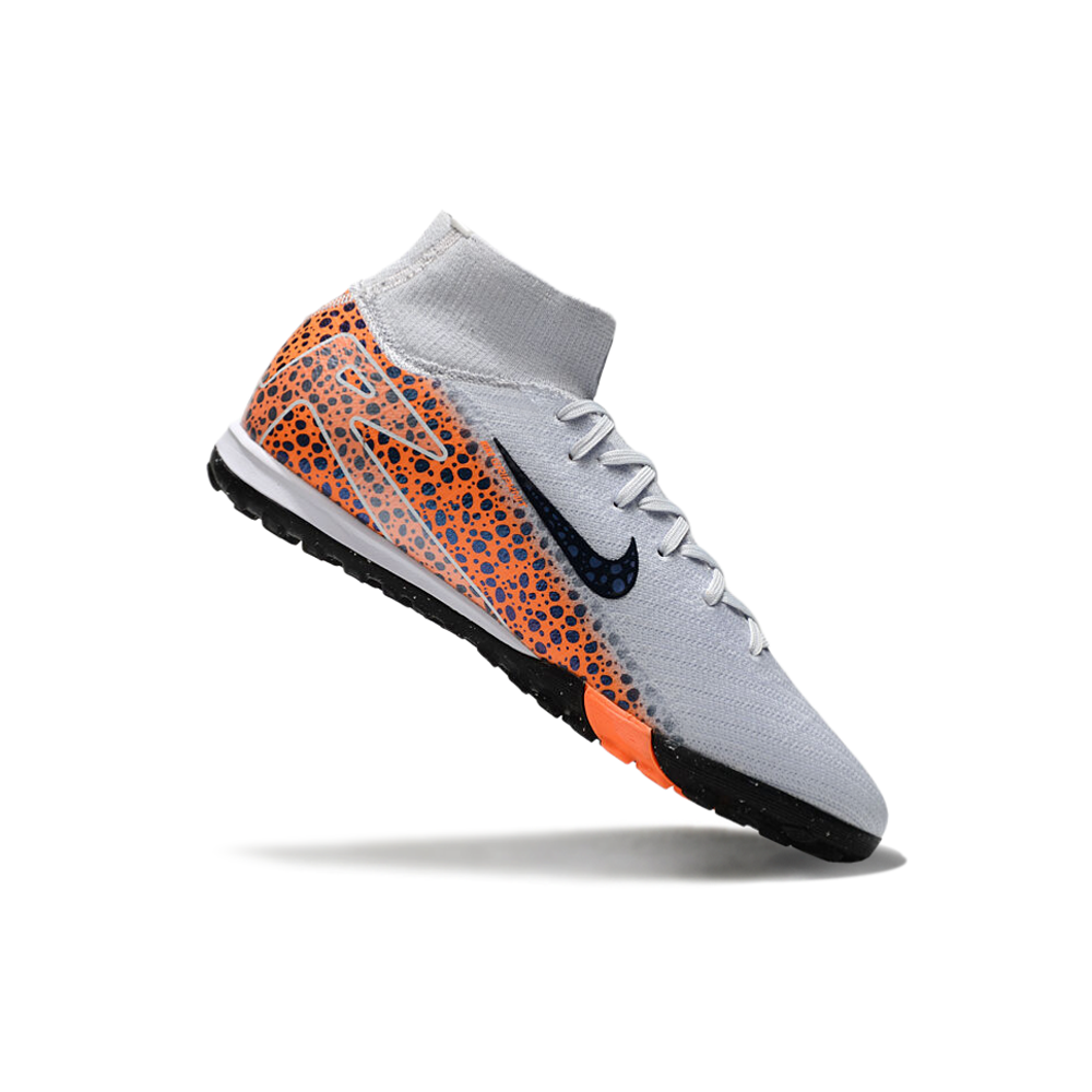 Chuteira Society Nike Air Zoom Mercurial Superfly 10 Elite TF Branca, Laranja e Preto 