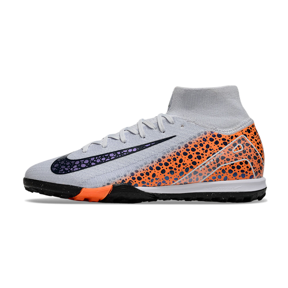 Chuteira Society Nike Air Zoom Mercurial Superfly 10 Elite TF Branca, Laranja e Preto 
