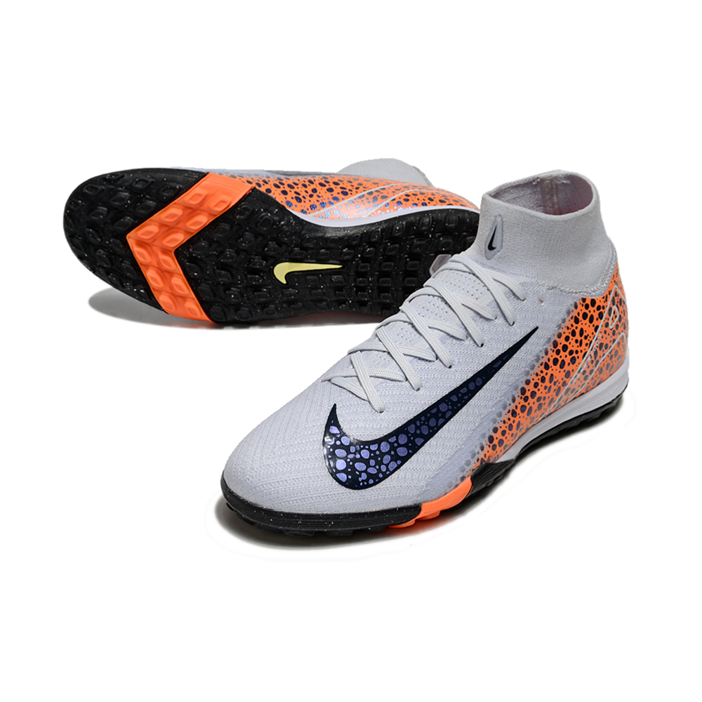 Chuteira Society Nike Air Zoom Mercurial Superfly 10 Elite TF Branca, Laranja e Preto 
