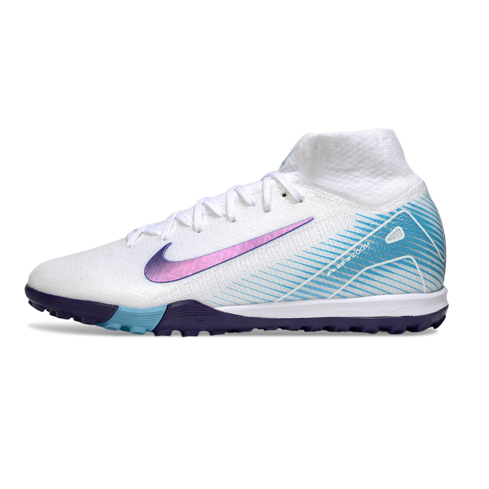 Chuteira Society Nike Air Zoom Mercurial Superfly 10 Elite TF Branco e Azul