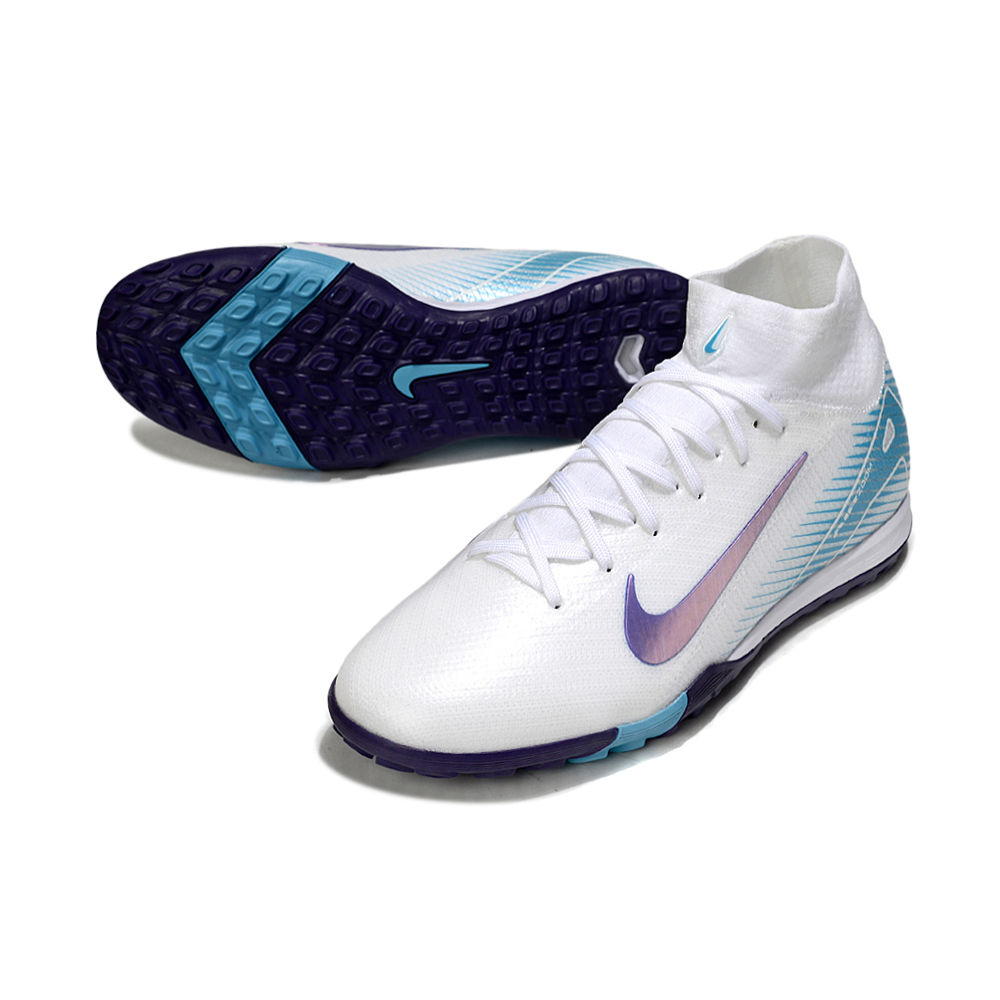 Chuteira Society Nike Air Zoom Mercurial Superfly 10 Elite TF Branco e Azul
