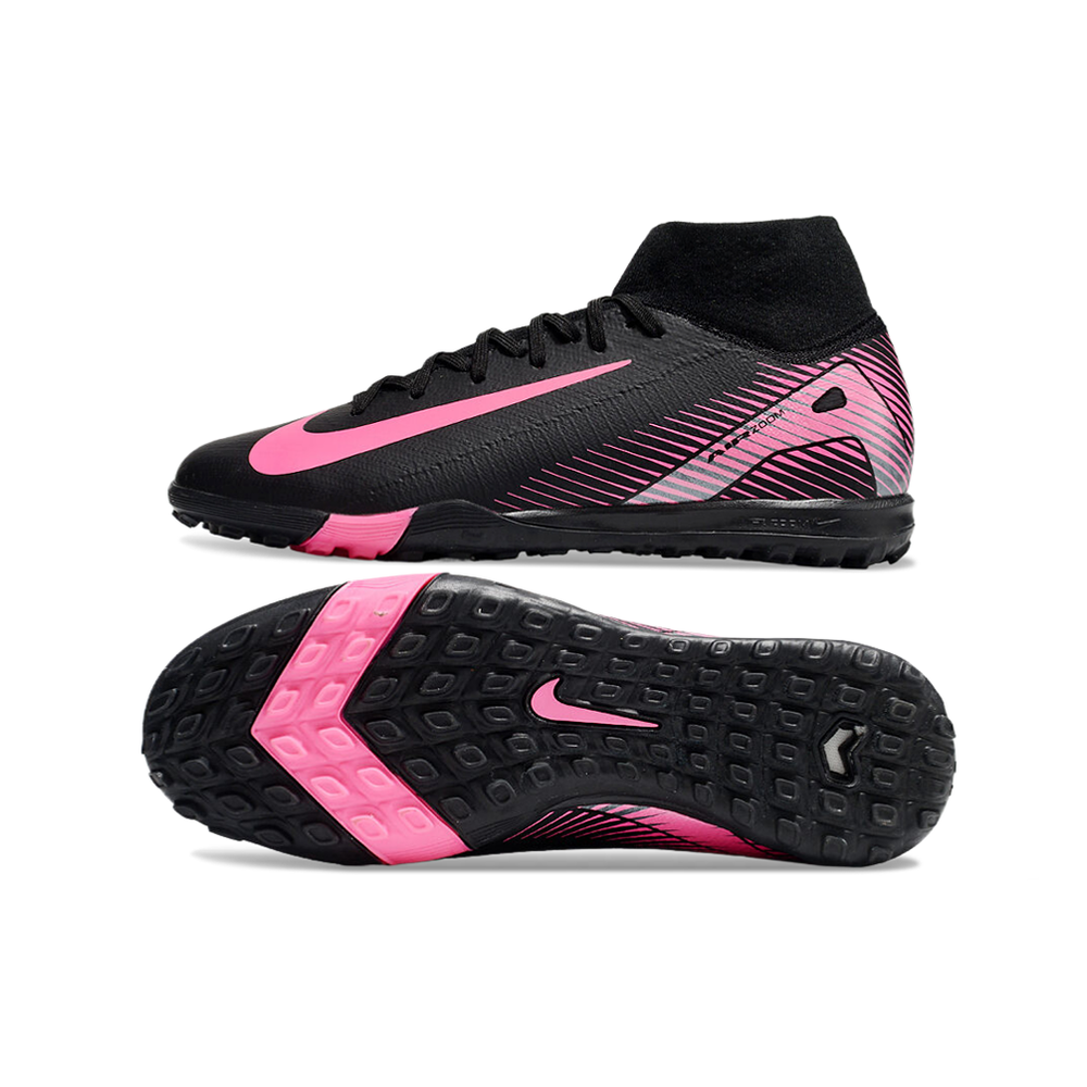 Chuteira Society Nike Air Zoom Mercurial Superfly 10 Elite TF Preta e Rosa