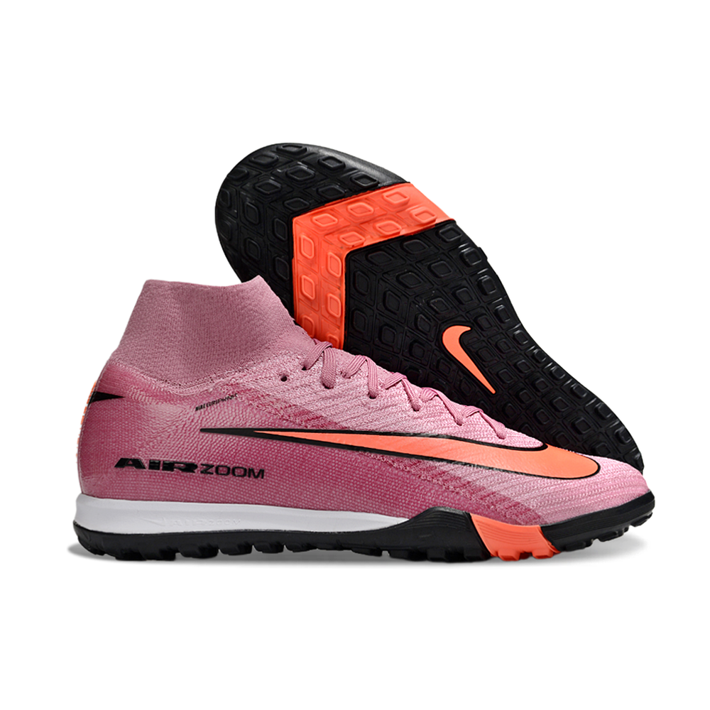 Chuteira Society Nike Air Zoom Mercurial Superfly 10 Elite TF Rosê e Laranja