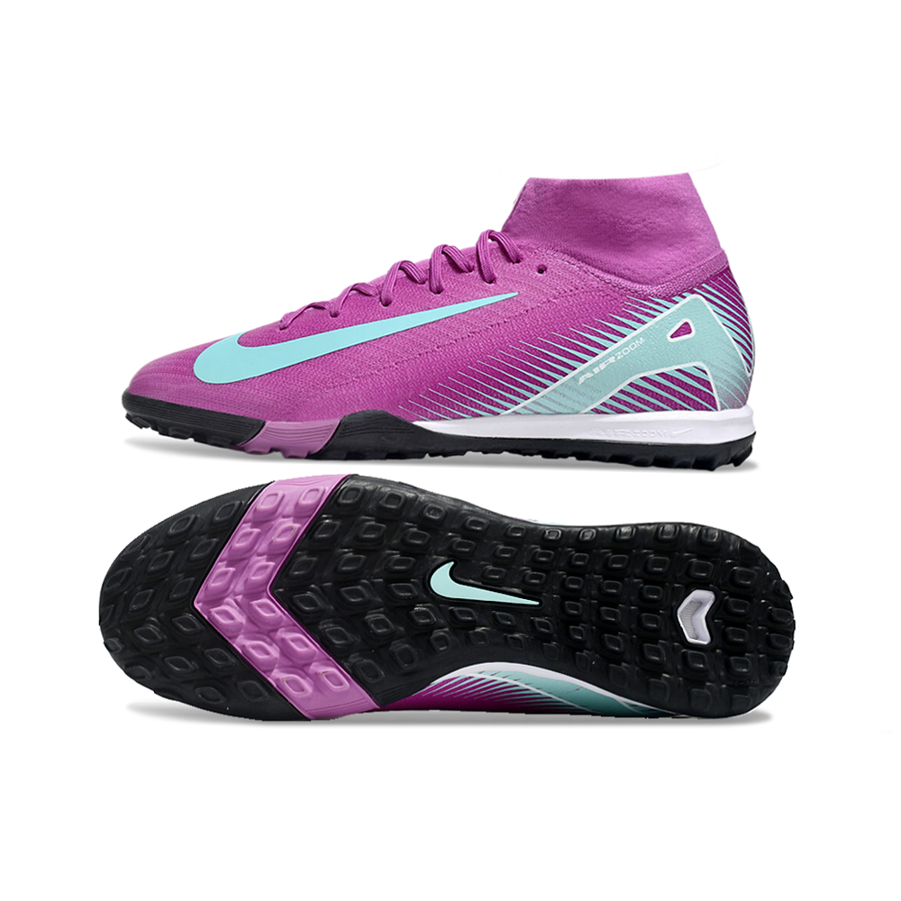 Chuteira Society Nike Air Zoom Mercurial Superfly 10 Elite TF Roxo e Verde