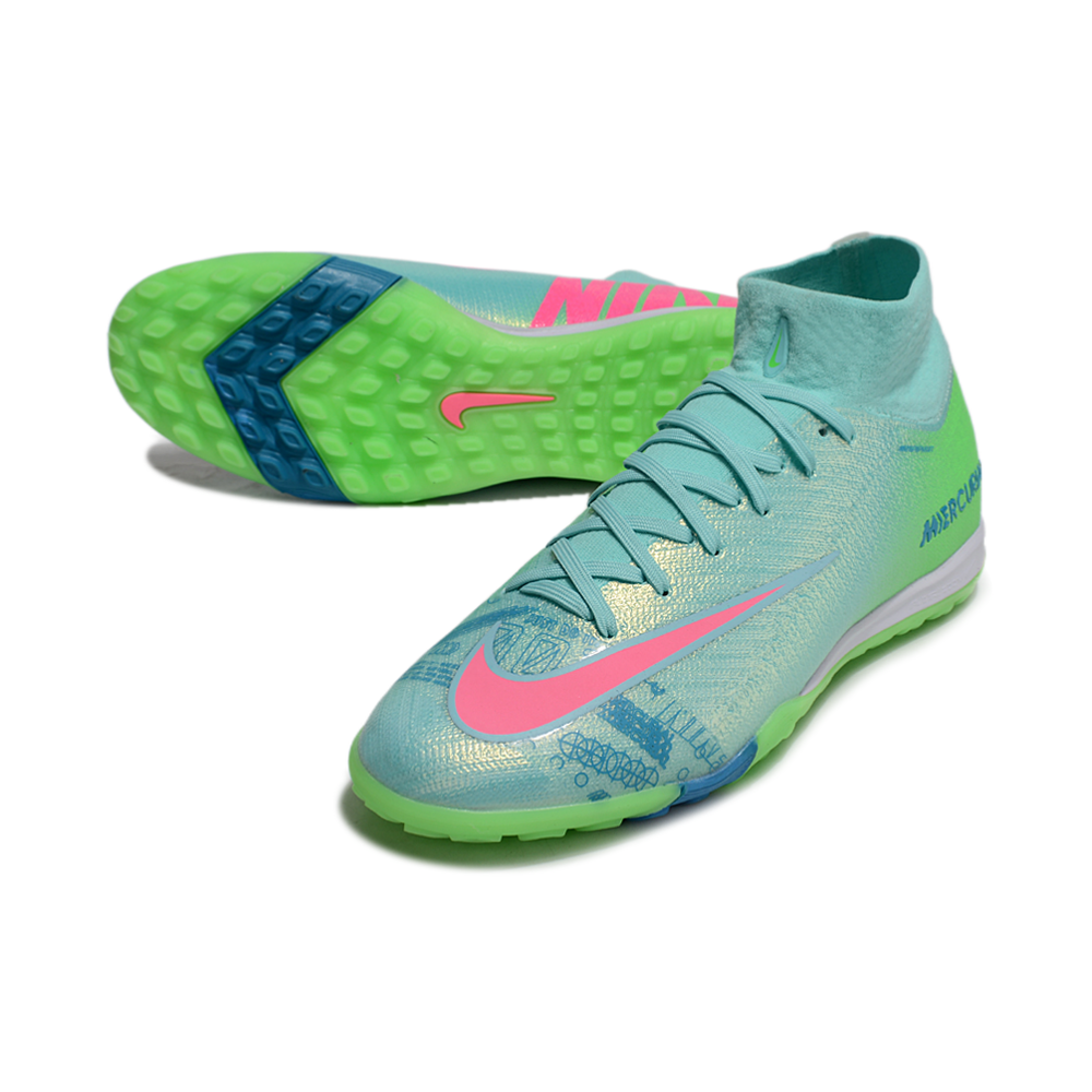 Chuteira Society Nike Air Zoom Mercurial Superfly 10 Elite TF Verde e Rosa 