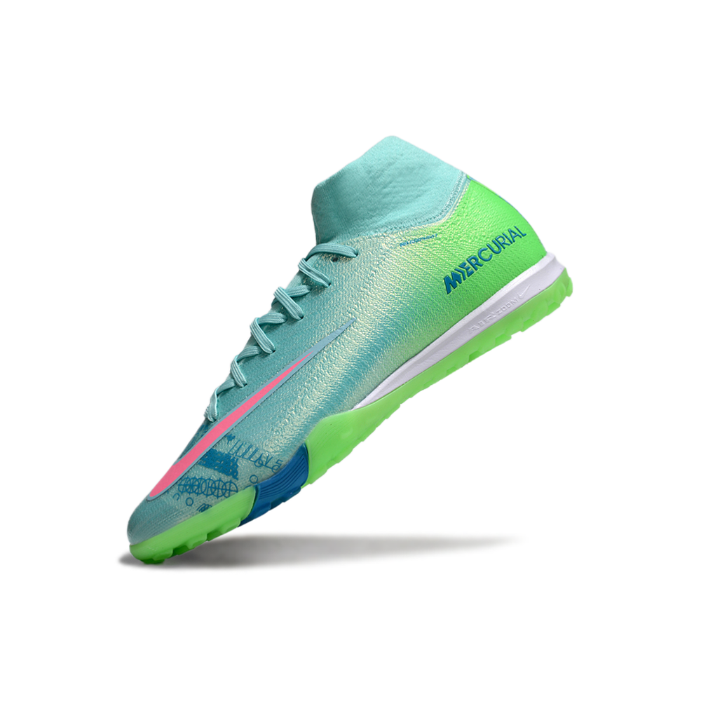 Chuteira Society Nike Air Zoom Mercurial Superfly 10 Elite TF Verde e Rosa 