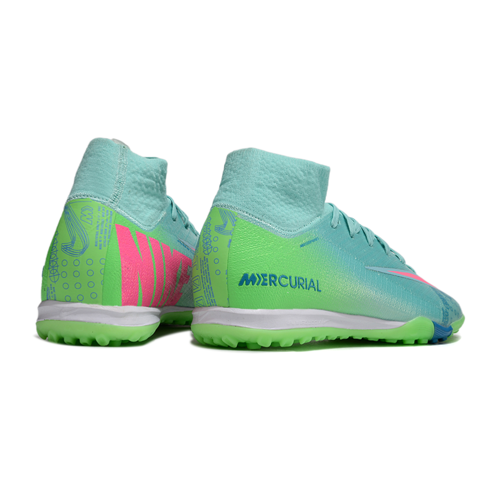 Chuteira Society Nike Air Zoom Mercurial Superfly 10 Elite TF Verde e Rosa 