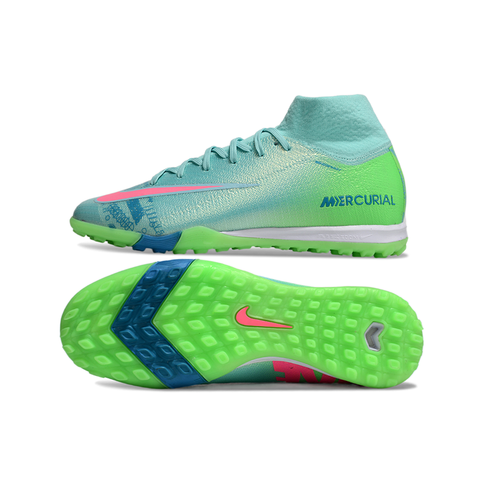 Chuteira Society Nike Air Zoom Mercurial Superfly 10 Elite TF Verde e Rosa 