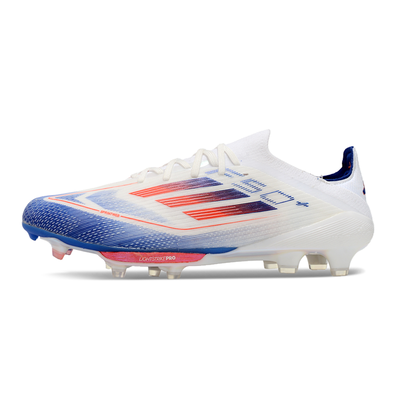 Chuteira Campo Adidas F50+ FG Branca, Azul e Vermelho 