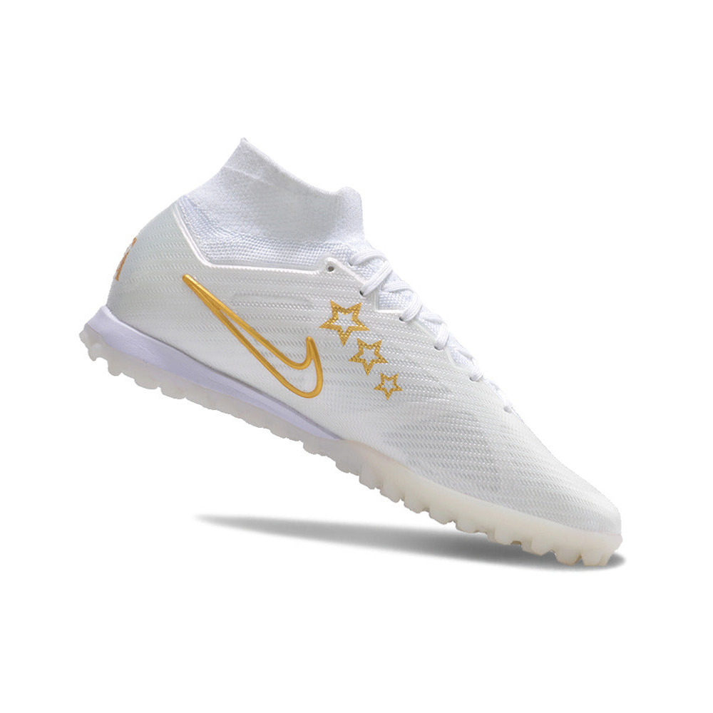 Chuteira Society Nike Air Zoom Mercurial Superfly 9 Elite TF Branca e Azul 