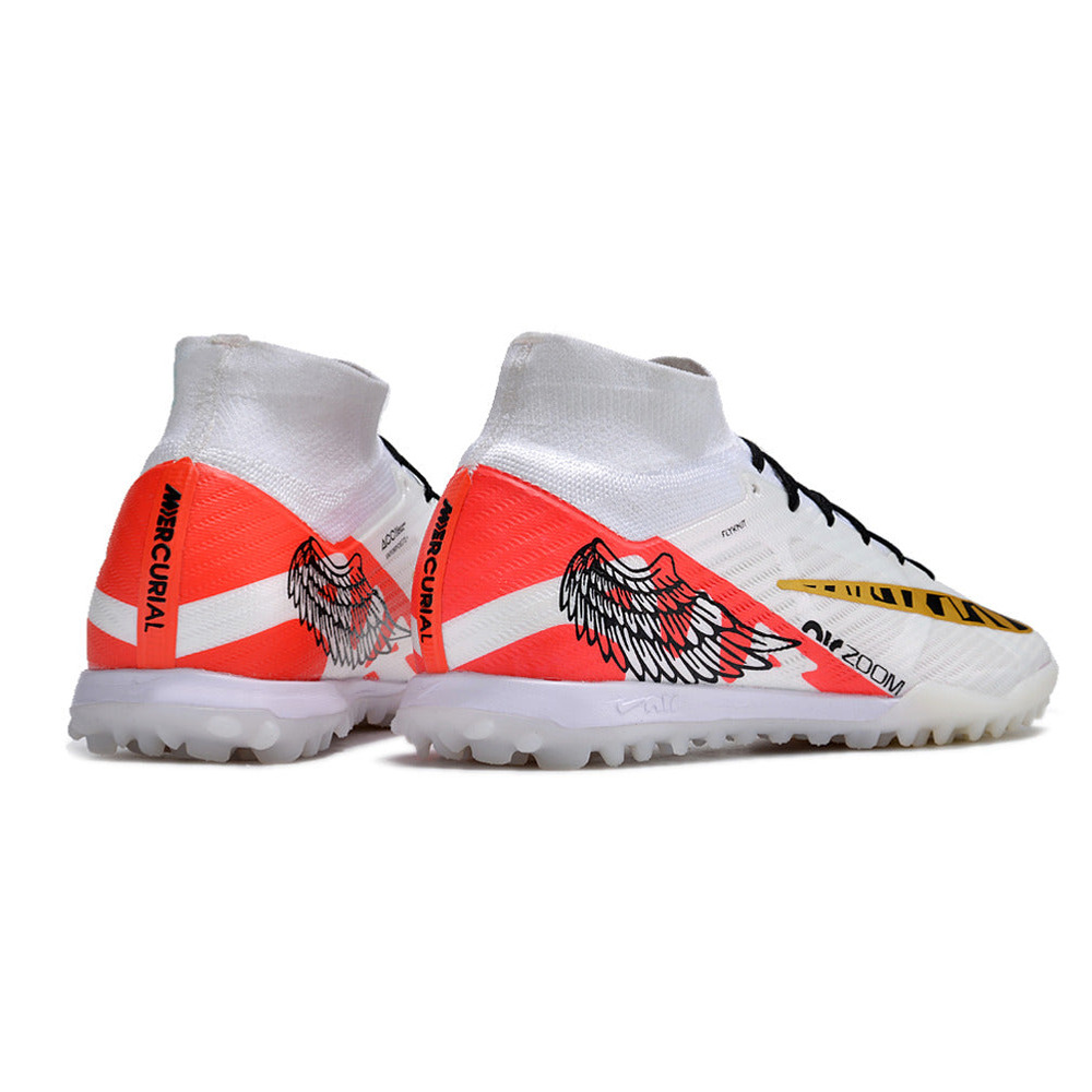Chuteira Society Nike Air Zoom Mercurial Superfly 9 Elite TF Branca e Dourada