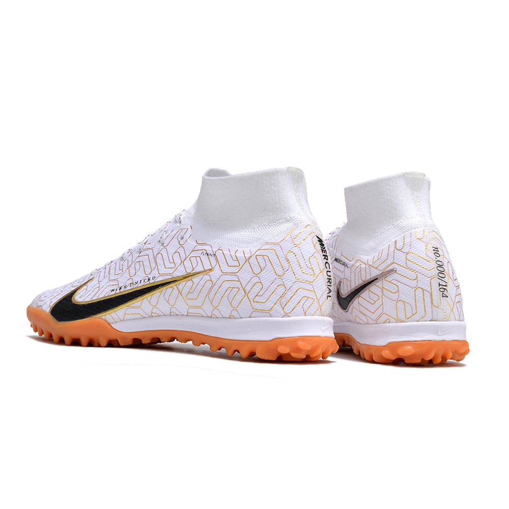 Chuteira Society Nike Air Zoom Mercurial Superfly 9 Elite TF Branca e Dourada 