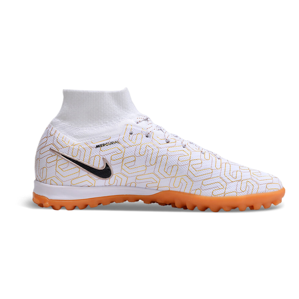 Chuteira Society Nike Air Zoom Mercurial Superfly 9 Elite TF Branca e Dourada 