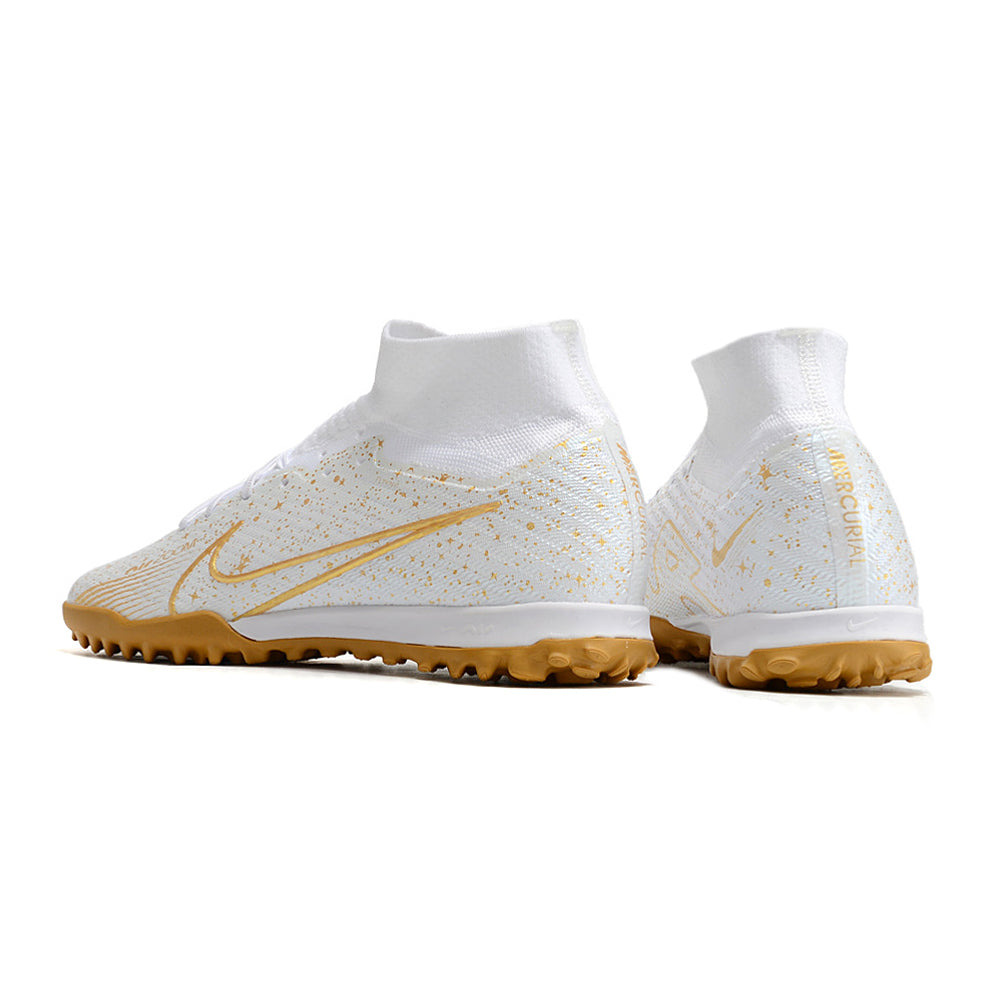 Chuteira Society Nike Air Zoom Mercurial Superfly 9 Elite TF Branca e Dourado