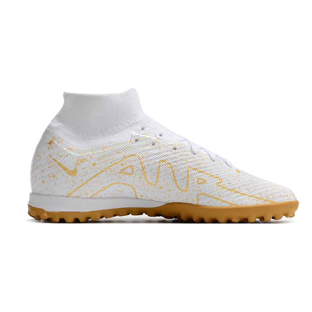 Chuteira Society Nike Air Zoom Mercurial Superfly 9 Elite TF Branca e Dourado