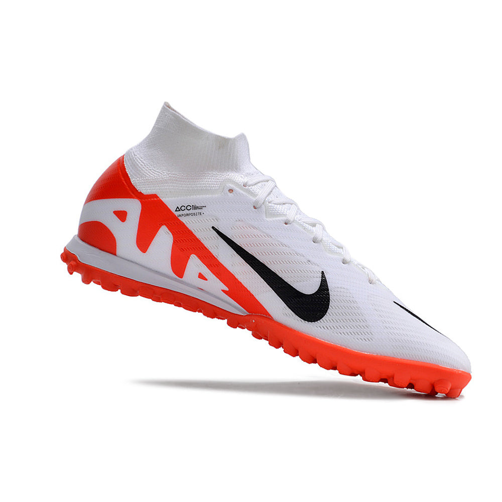 Chuteira Society Nike Air Zoom Mercurial Superfly 9 Elite TF Branca e Laranja 